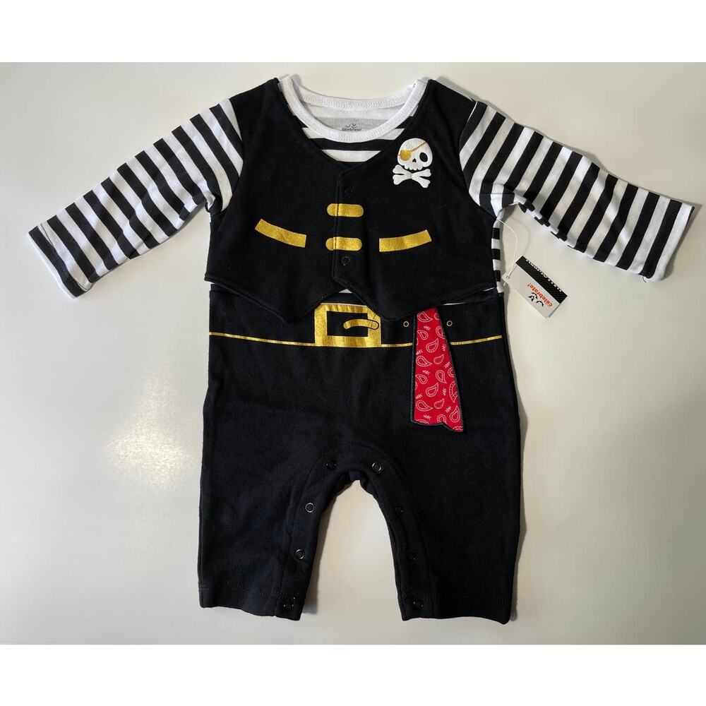 Way To Celebrate Halloween Black White Pirate Coverall Bodysuit 3-6 Months Baby